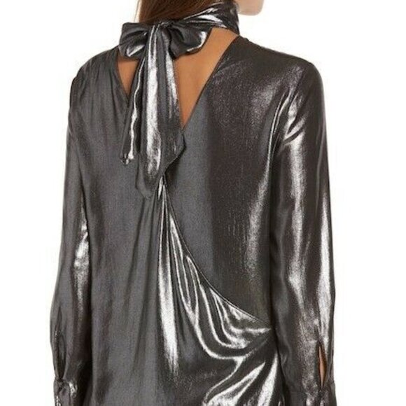 Trouve Silver Foil Metallic Tie Back Top XS - Picture 10 of 11